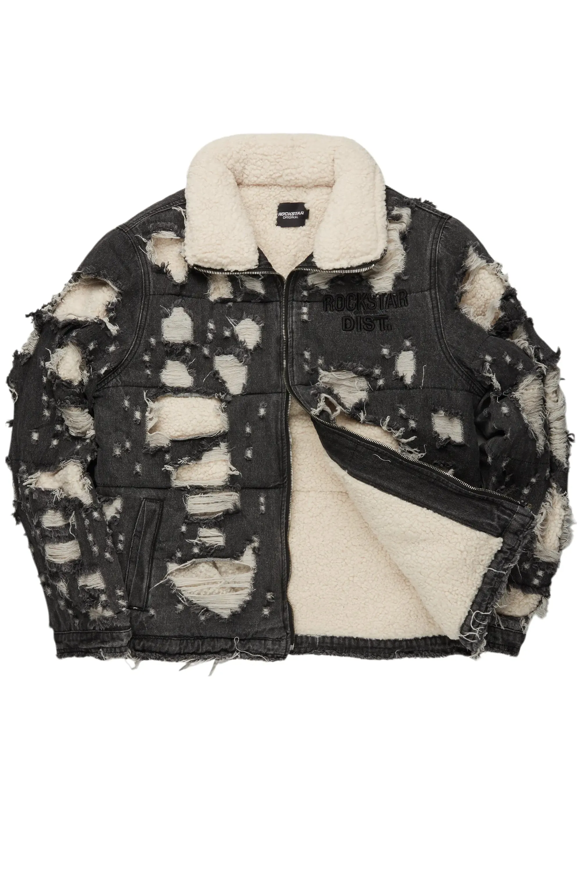 Faro Black Denim Sherpa Puffer Jacket