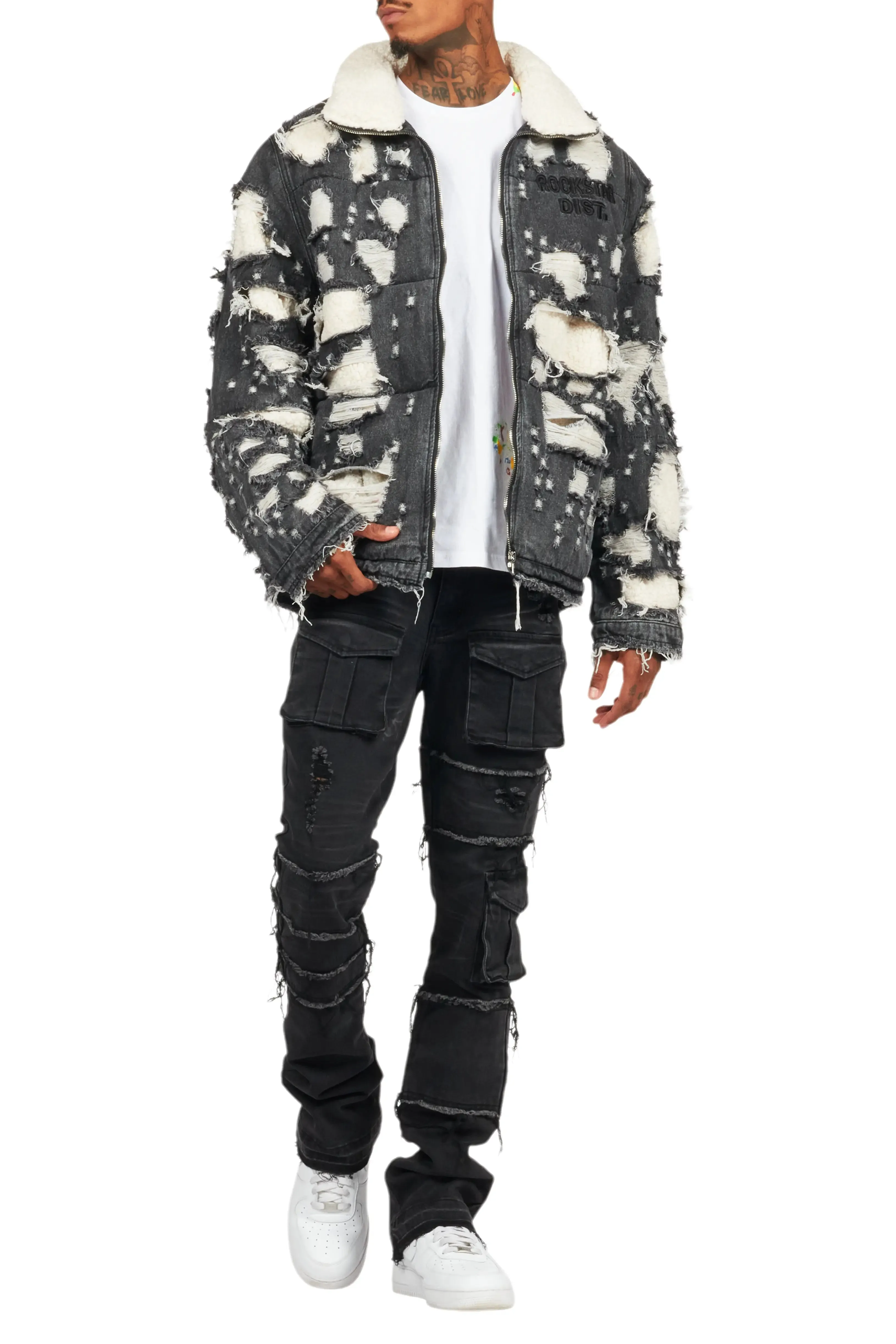 Faro Black Denim Sherpa Puffer Jacket