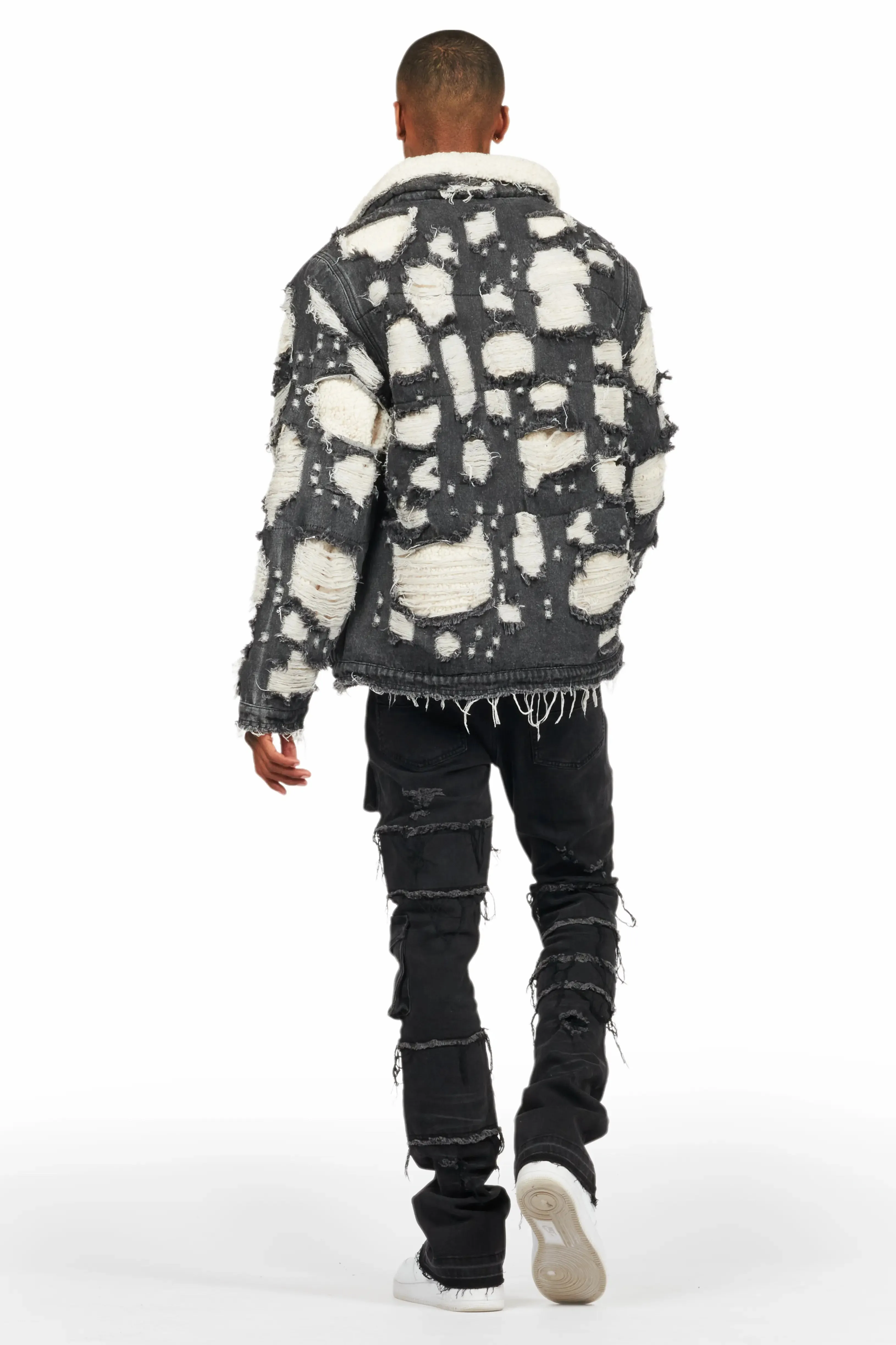 Faro Black Denim Sherpa Puffer Jacket