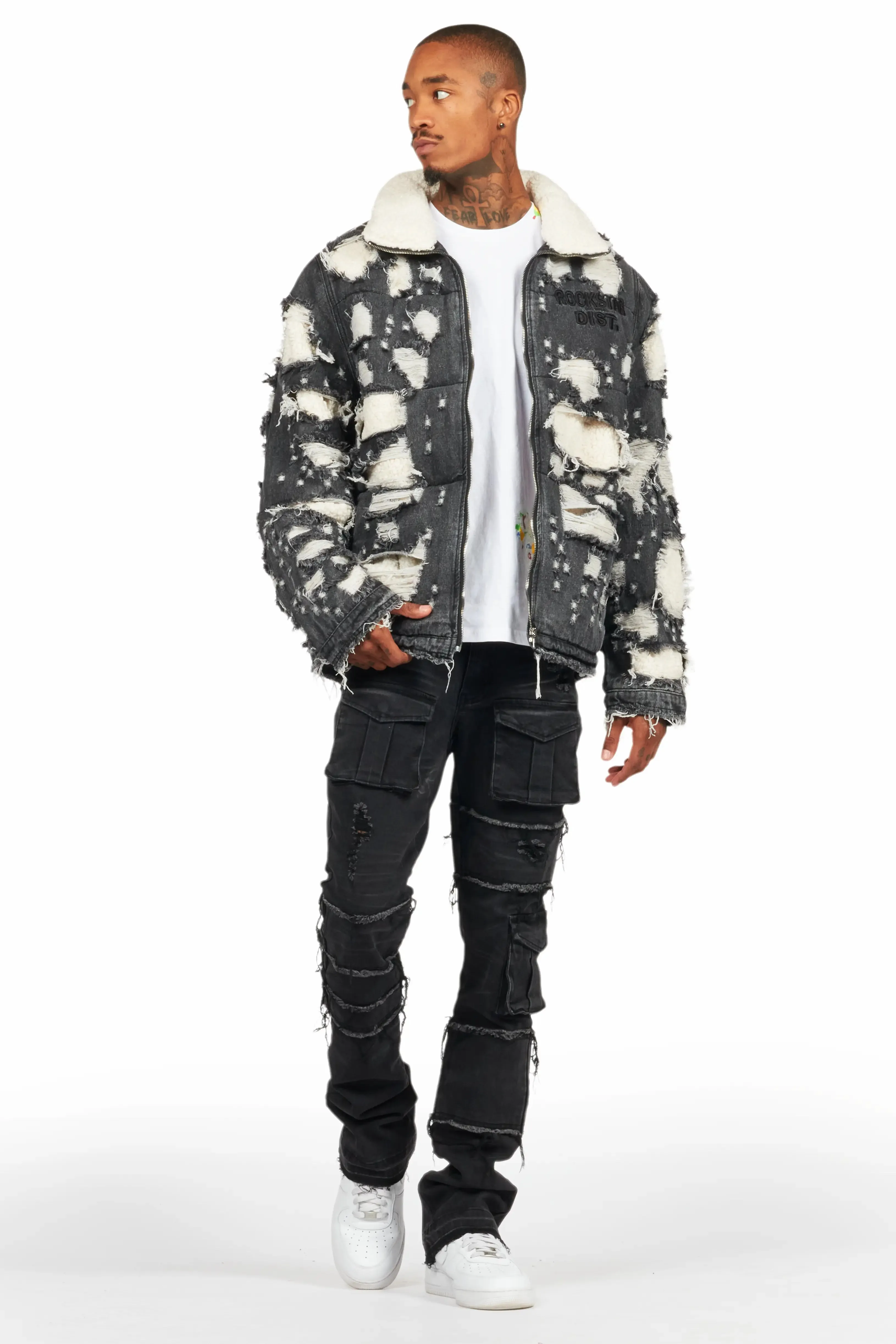 Faro Black Denim Sherpa Puffer Jacket