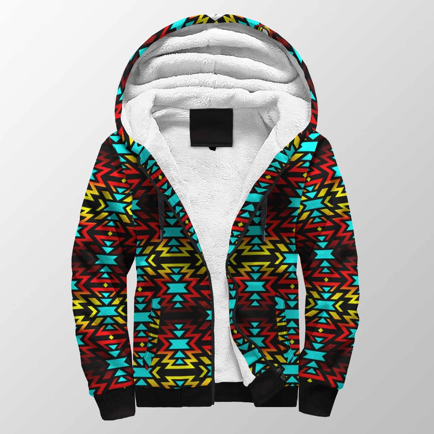 Fire Colors and Turquoise Bearpaw Sherpa Hoodie