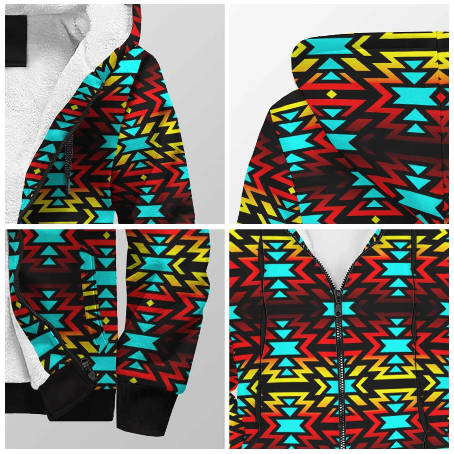 Fire Colors and Turquoise Bearpaw Sherpa Hoodie