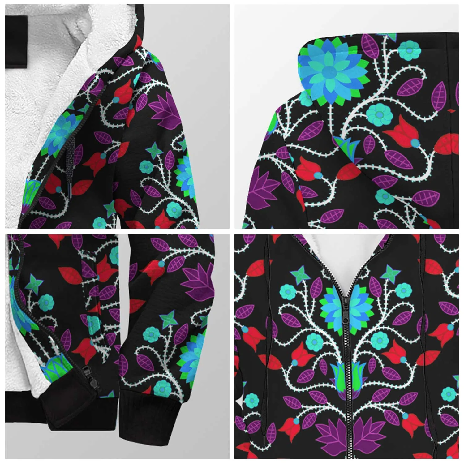 Floral Beadwork Four Clans Winter Sherpa Hoodie