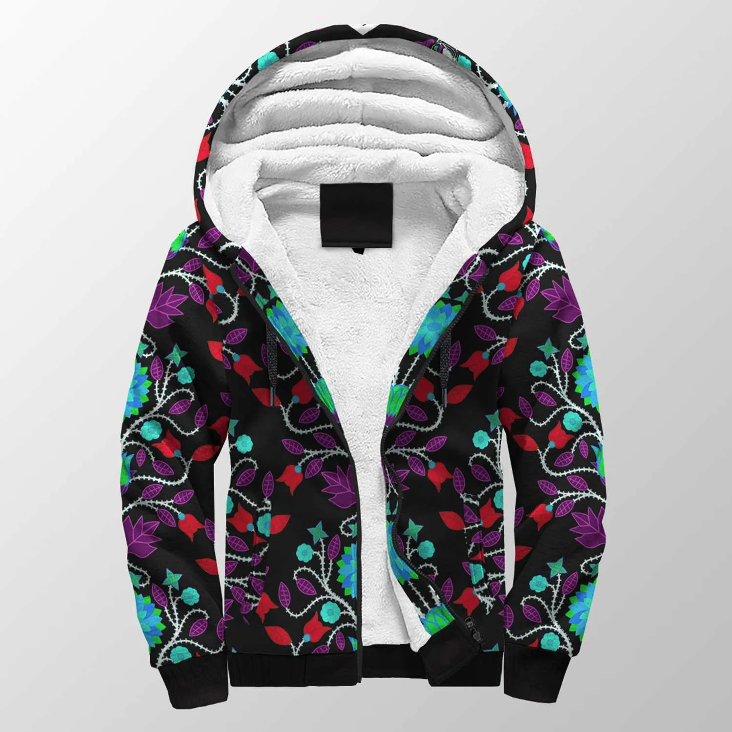 Floral Beadwork Four Clans Winter Sherpa Hoodie