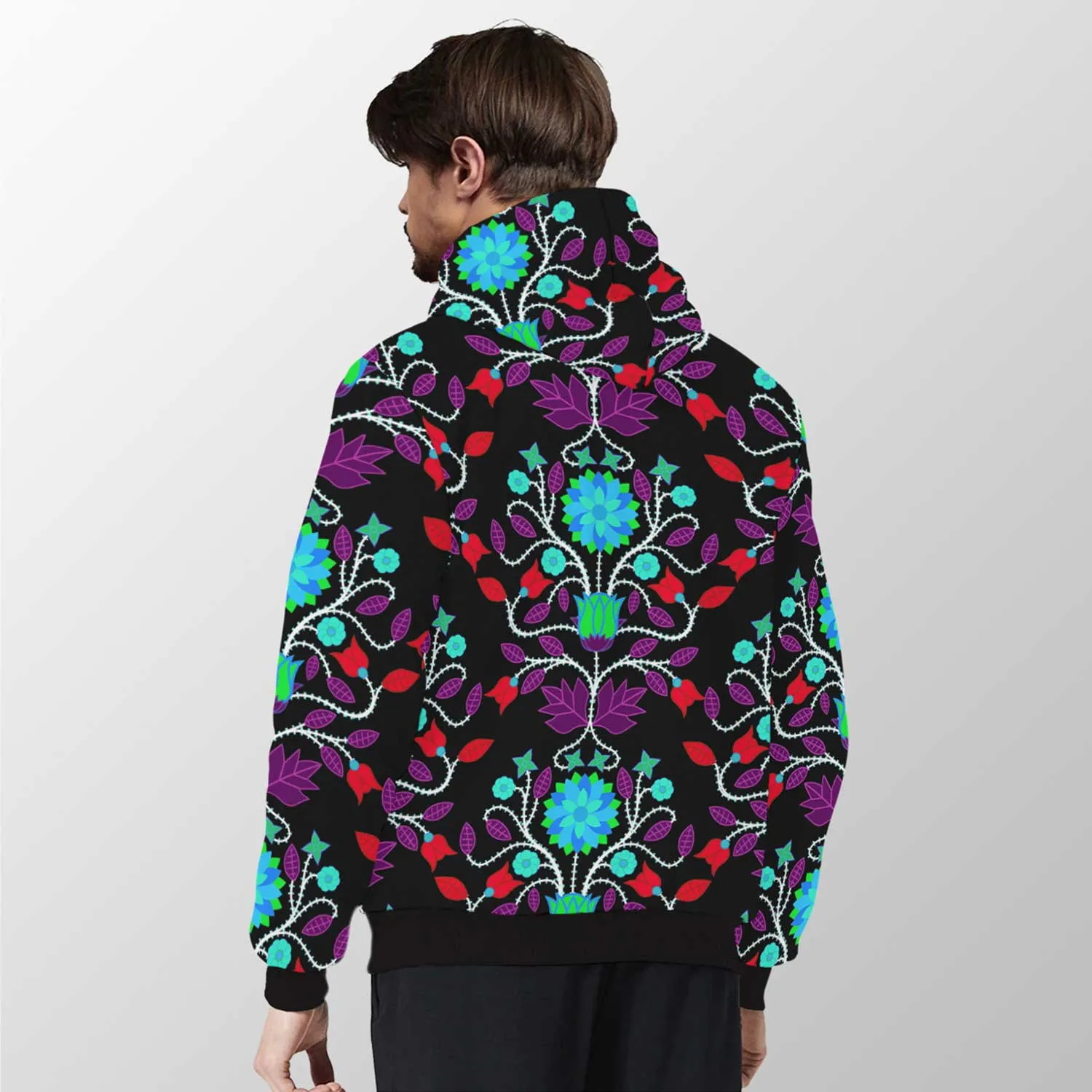 Floral Beadwork Four Clans Winter Sherpa Hoodie