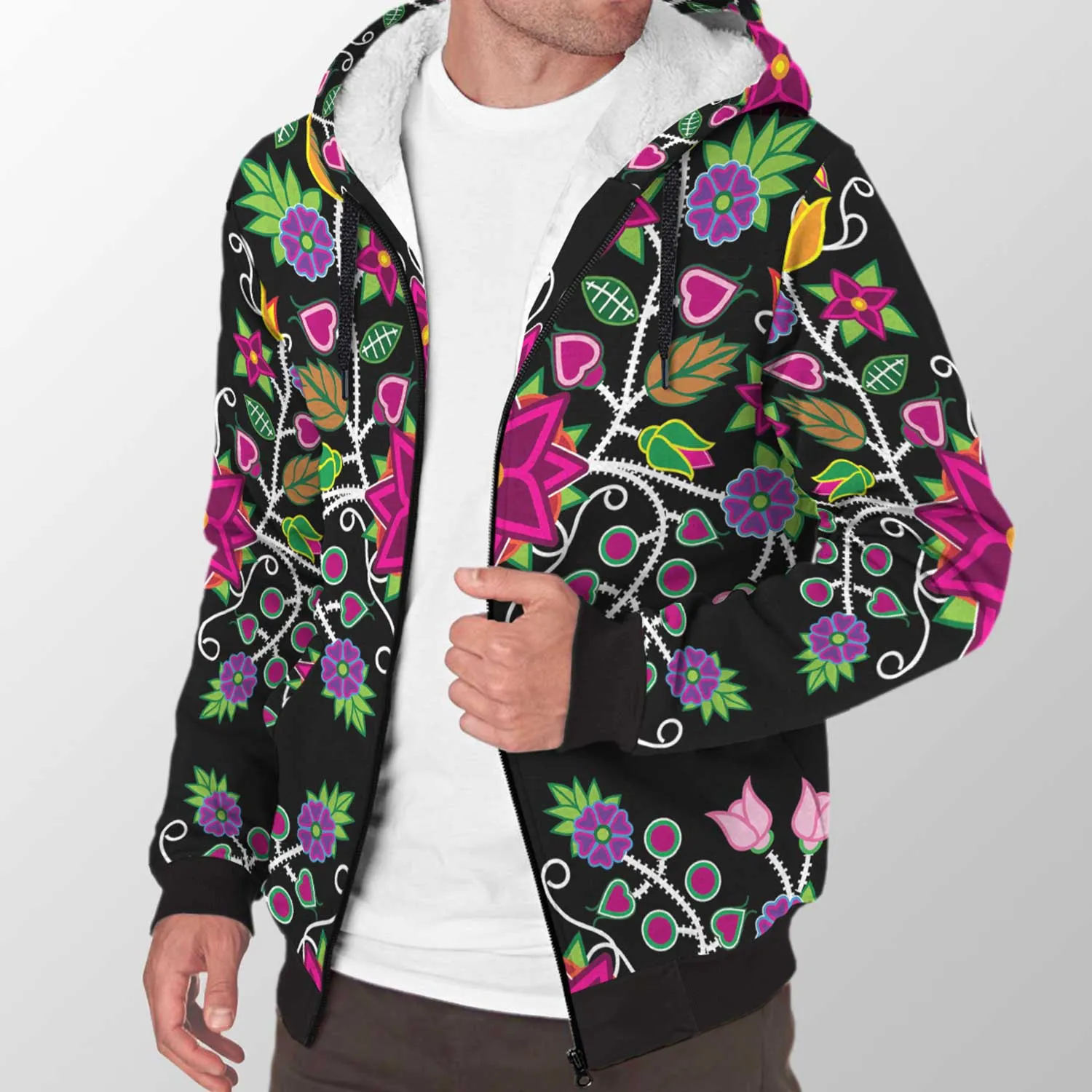 Floral Beadwork Sherpa Hoodie