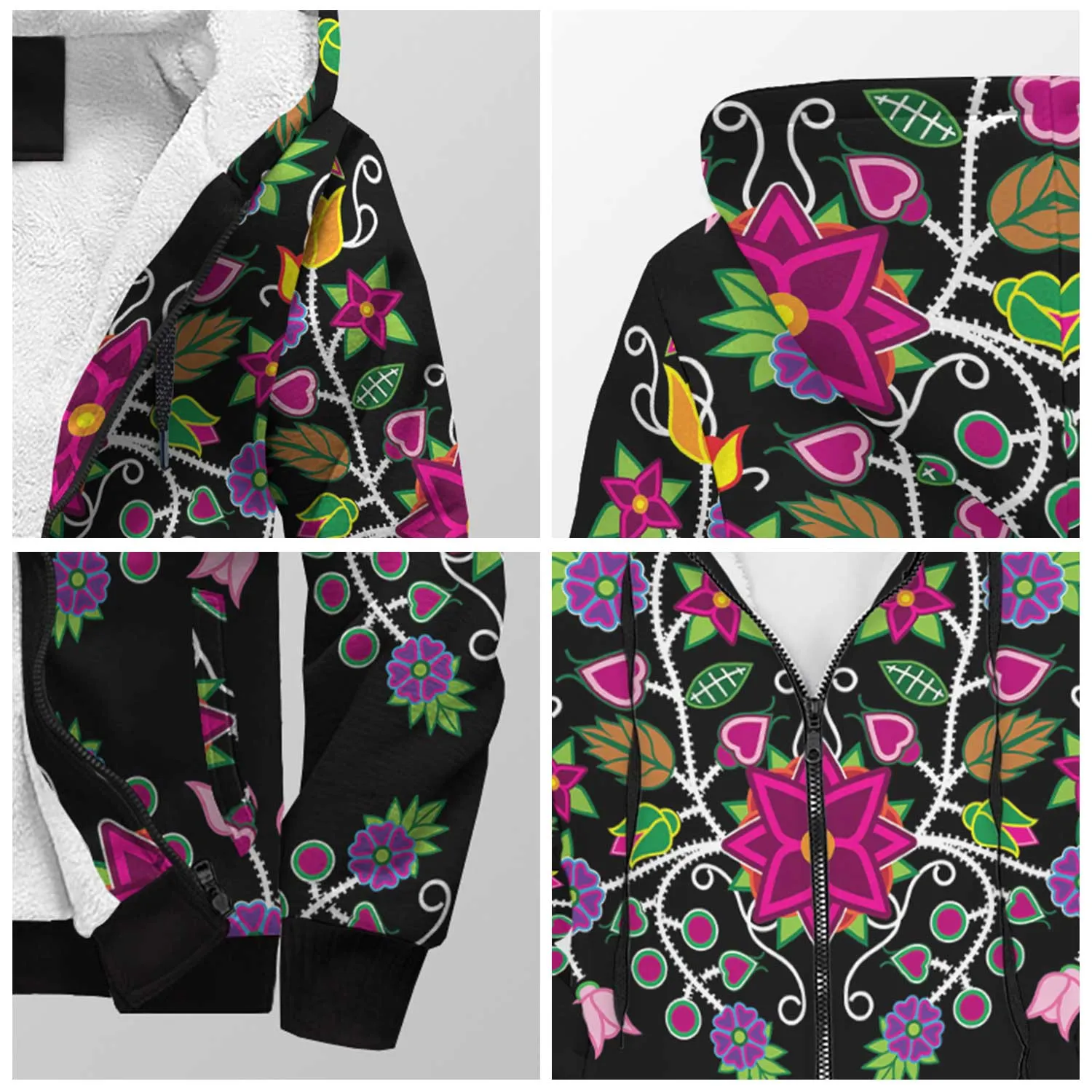 Floral Beadwork Sherpa Hoodie