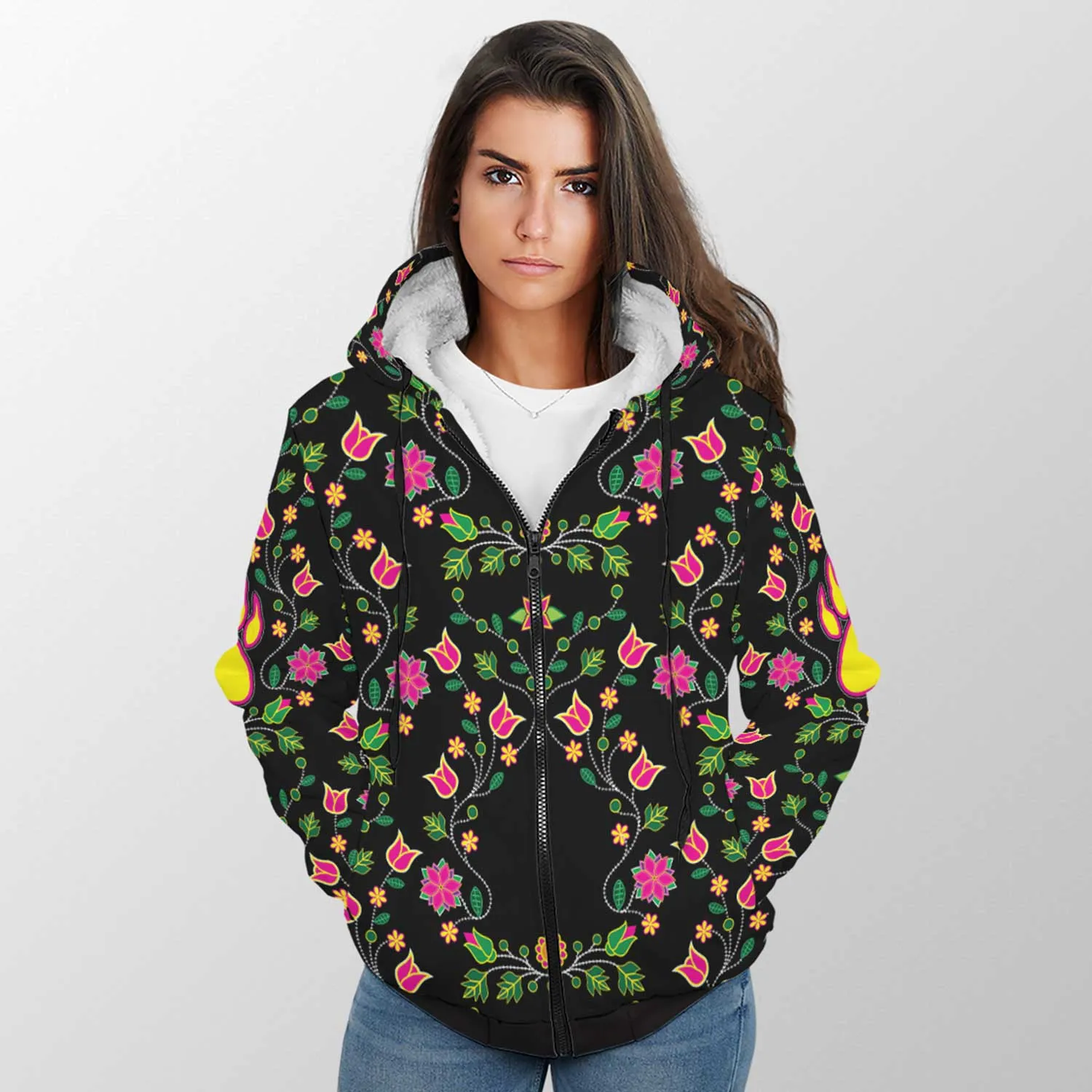 Floral Bearpaw Sherpa Hoodie