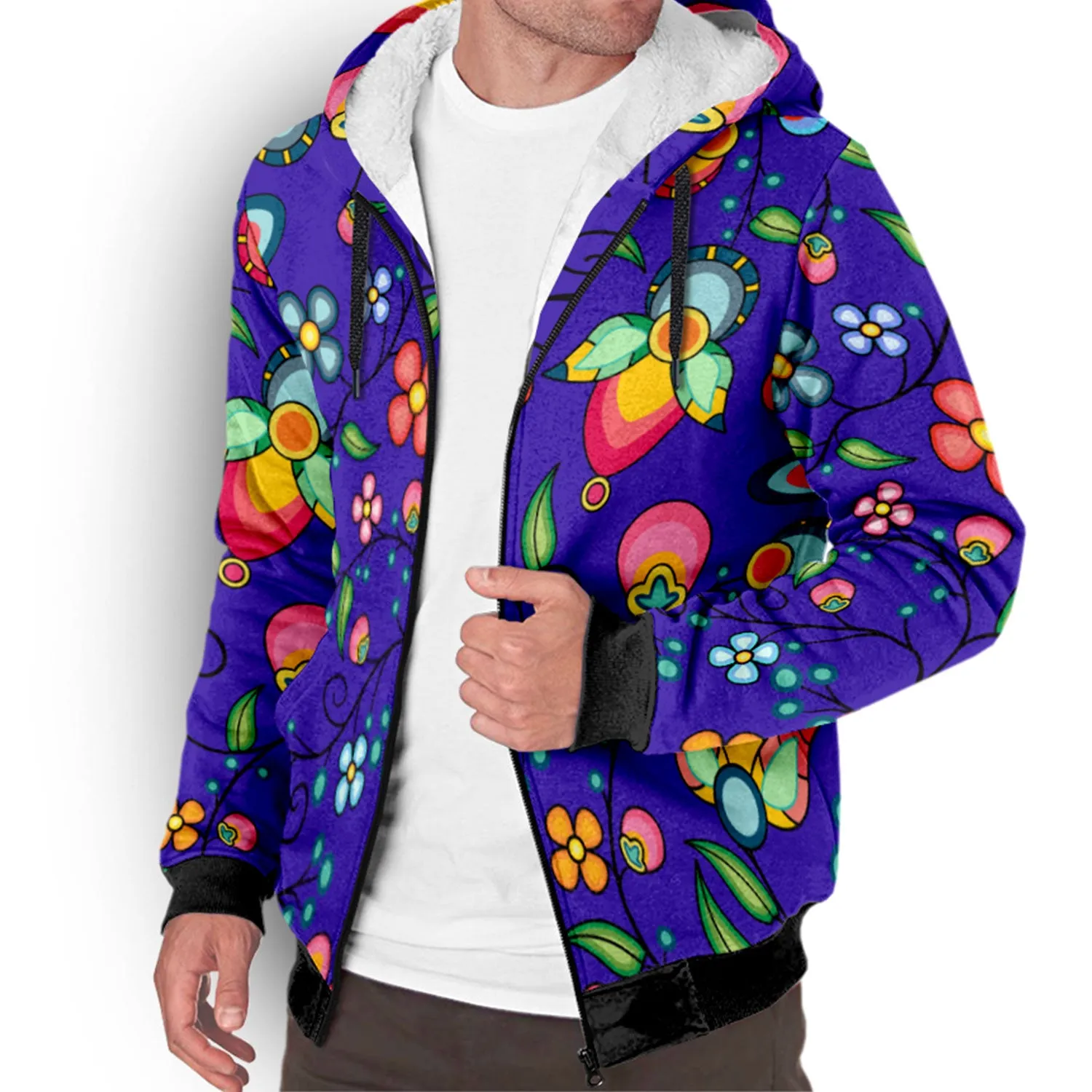 Floral Bounty Blue Sherpa Hoodie