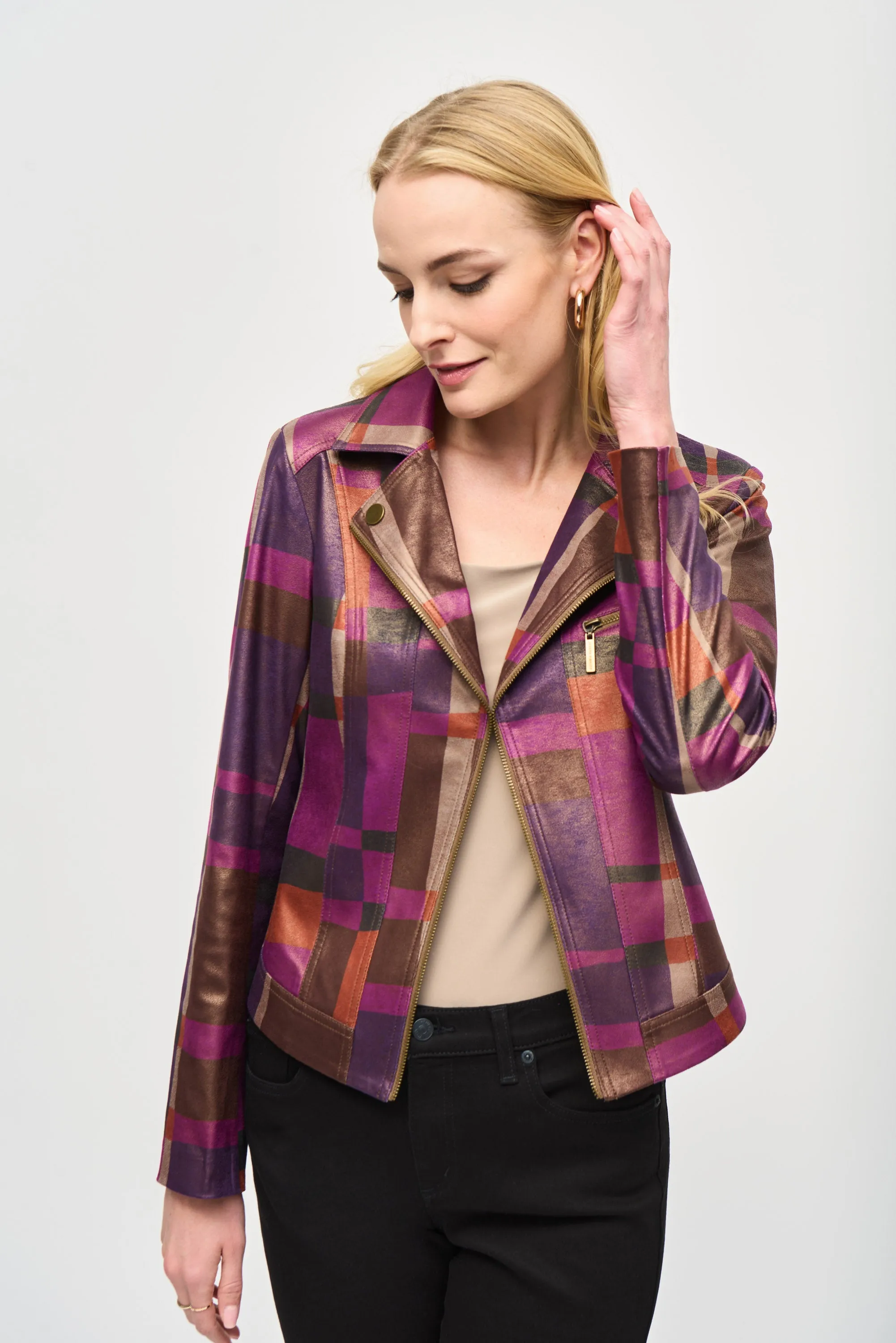 FOILED PLAID SUEDE JACKET