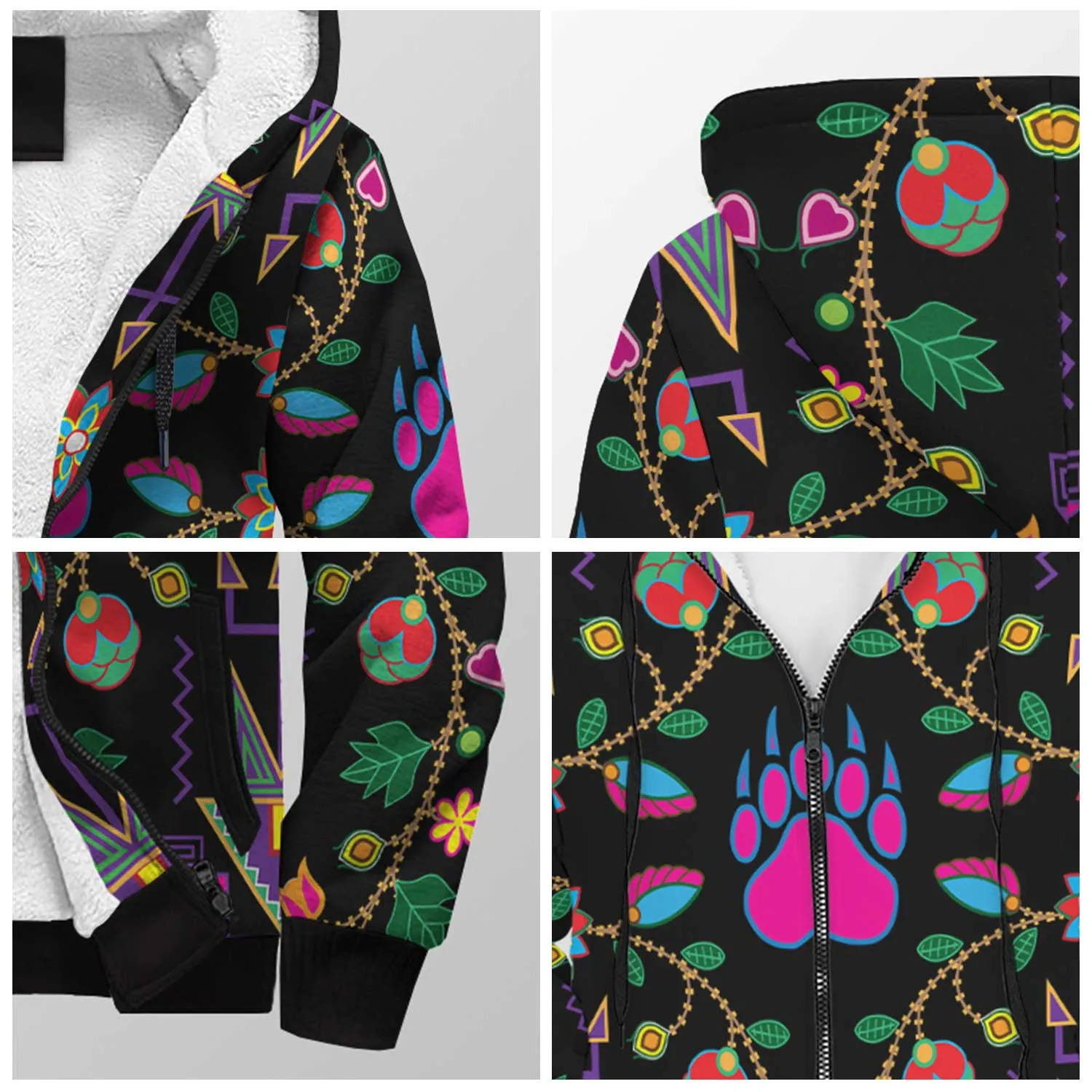 Geometric Floral Fall Sherpa Hoodie