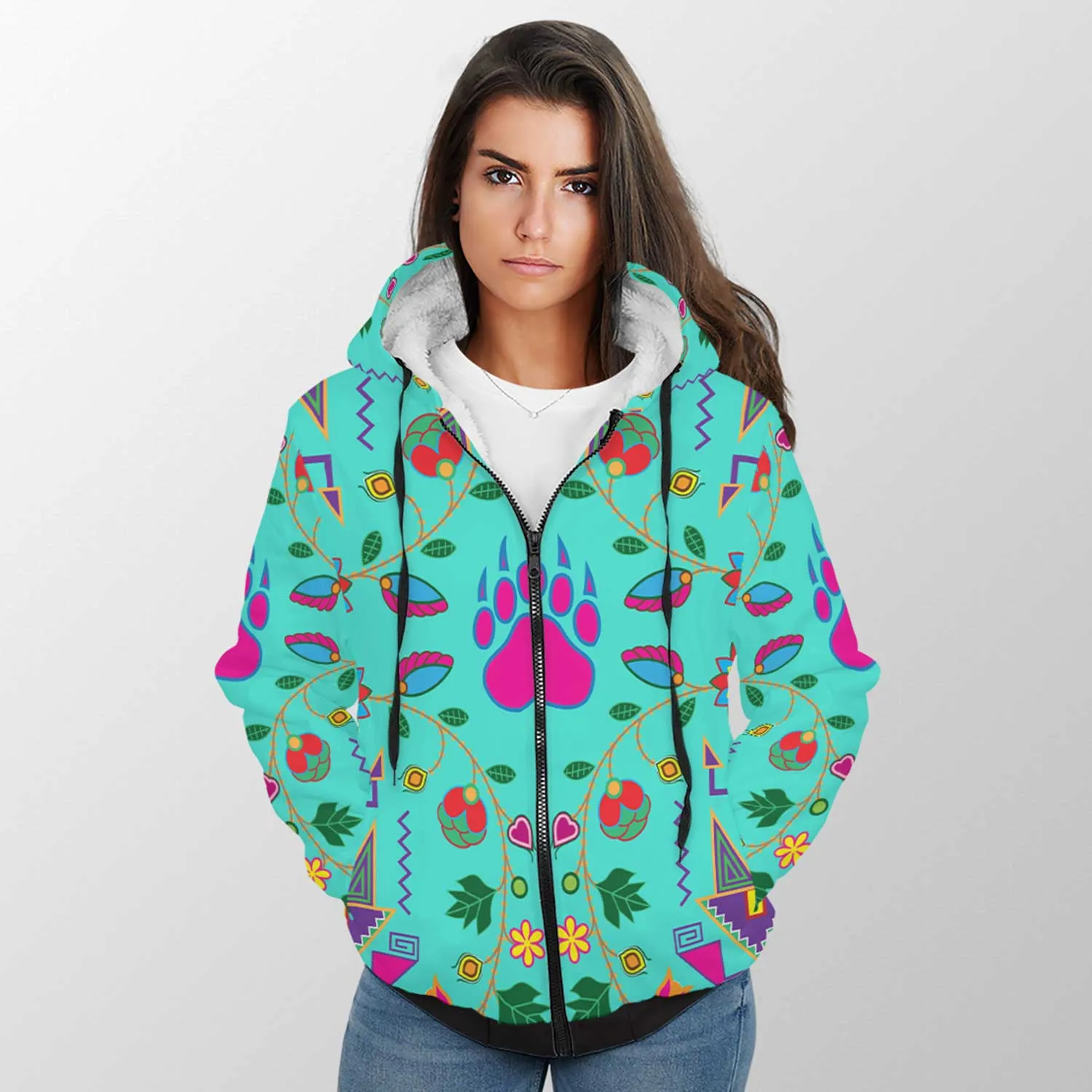 Geometric Floral Fall Sky Sherpa Hoodie