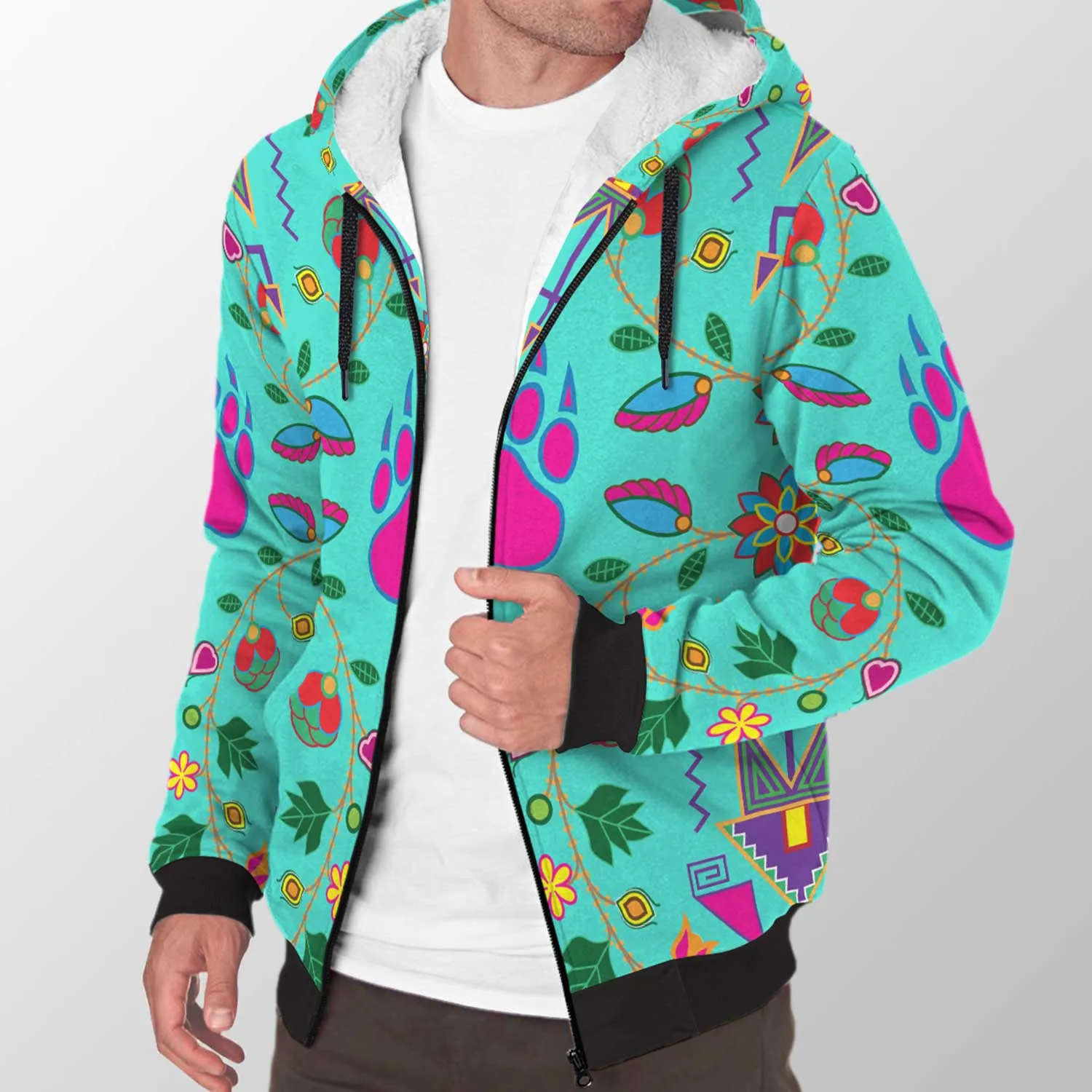 Geometric Floral Fall Sky Sherpa Hoodie