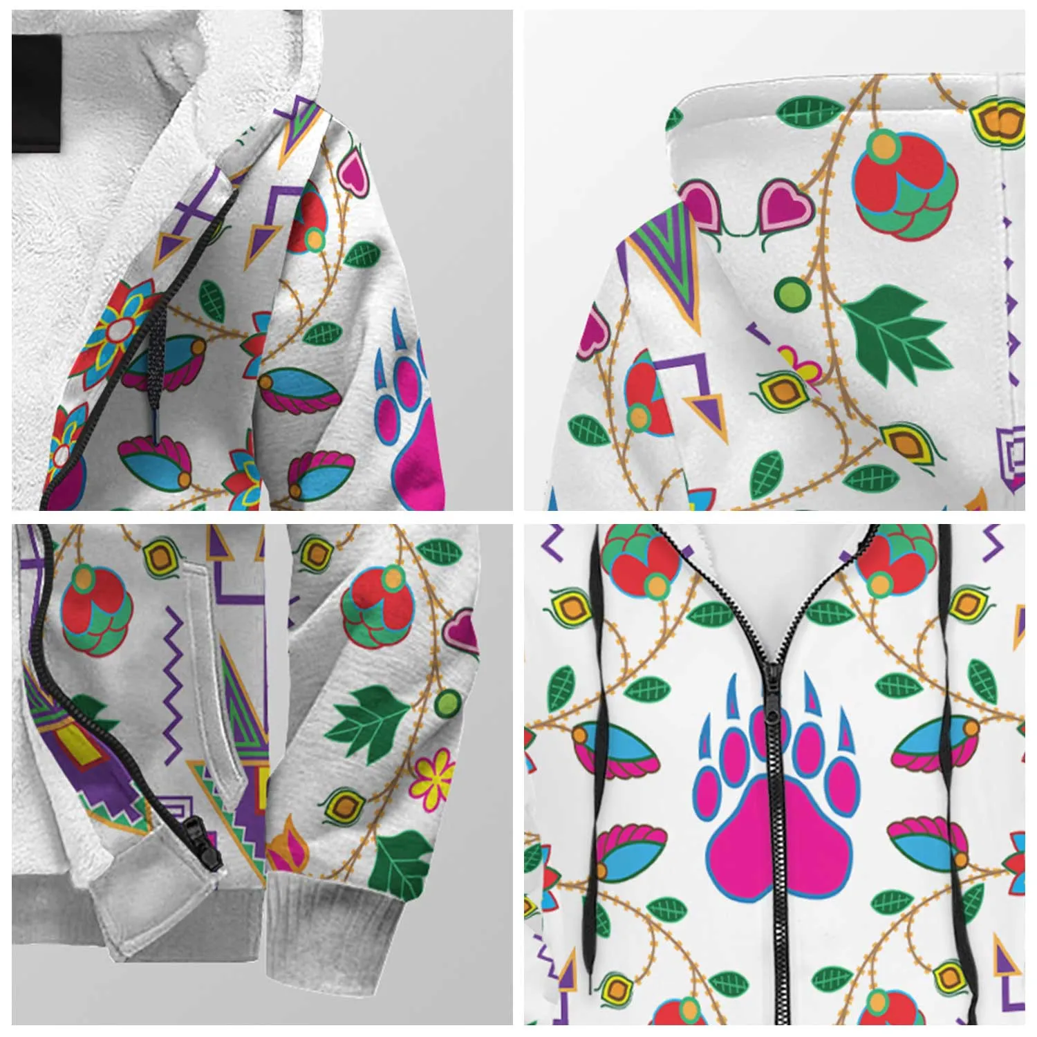 Geometric Floral Fall White Sherpa Hoodie