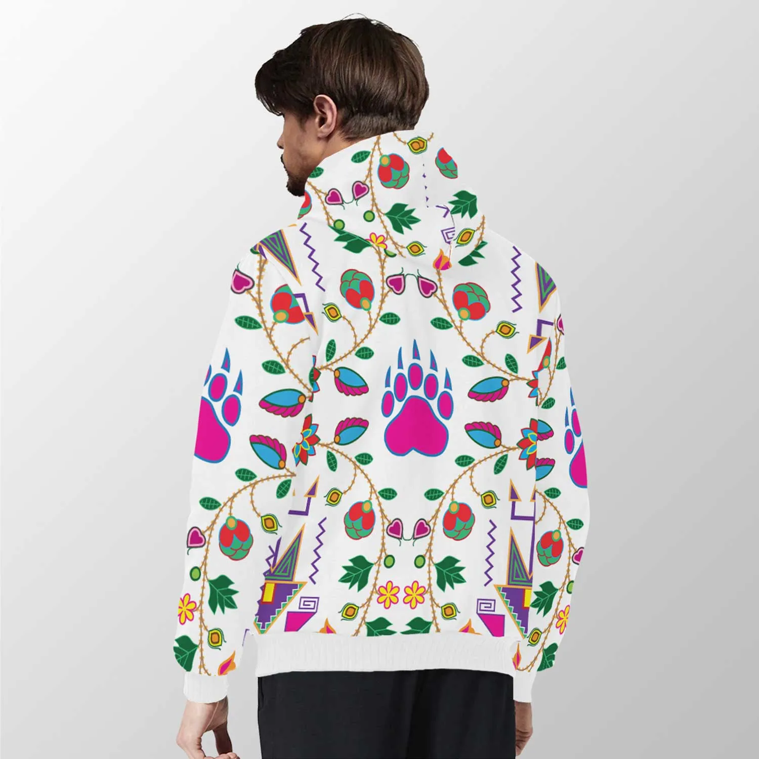 Geometric Floral Fall White Sherpa Hoodie