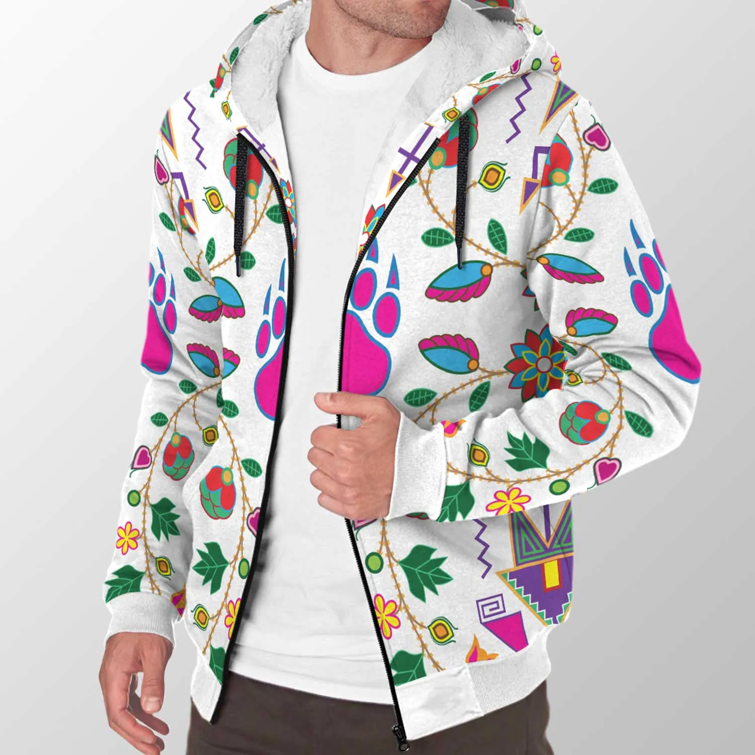 Geometric Floral Fall White Sherpa Hoodie