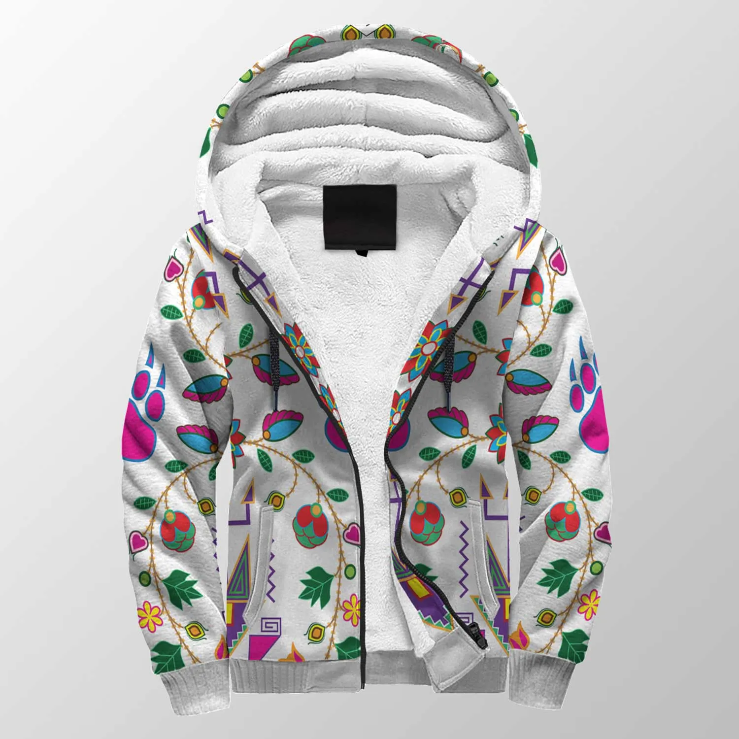 Geometric Floral Fall White Sherpa Hoodie