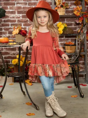 Girls La Dentelle Coral Hi Lo Lace Ruffled Tunic