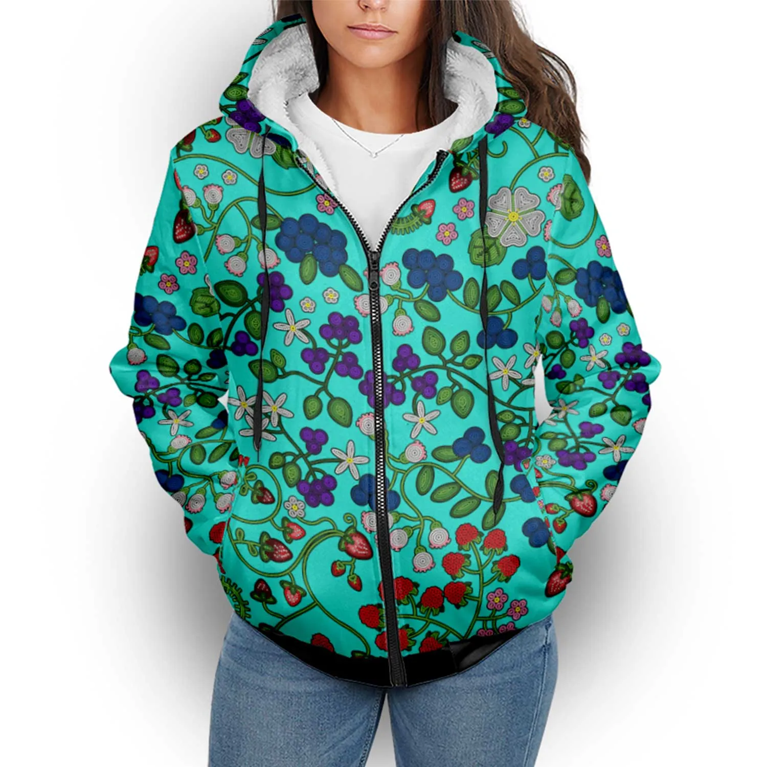 Grandmother Stories Turquoise Sherpa Hoodie