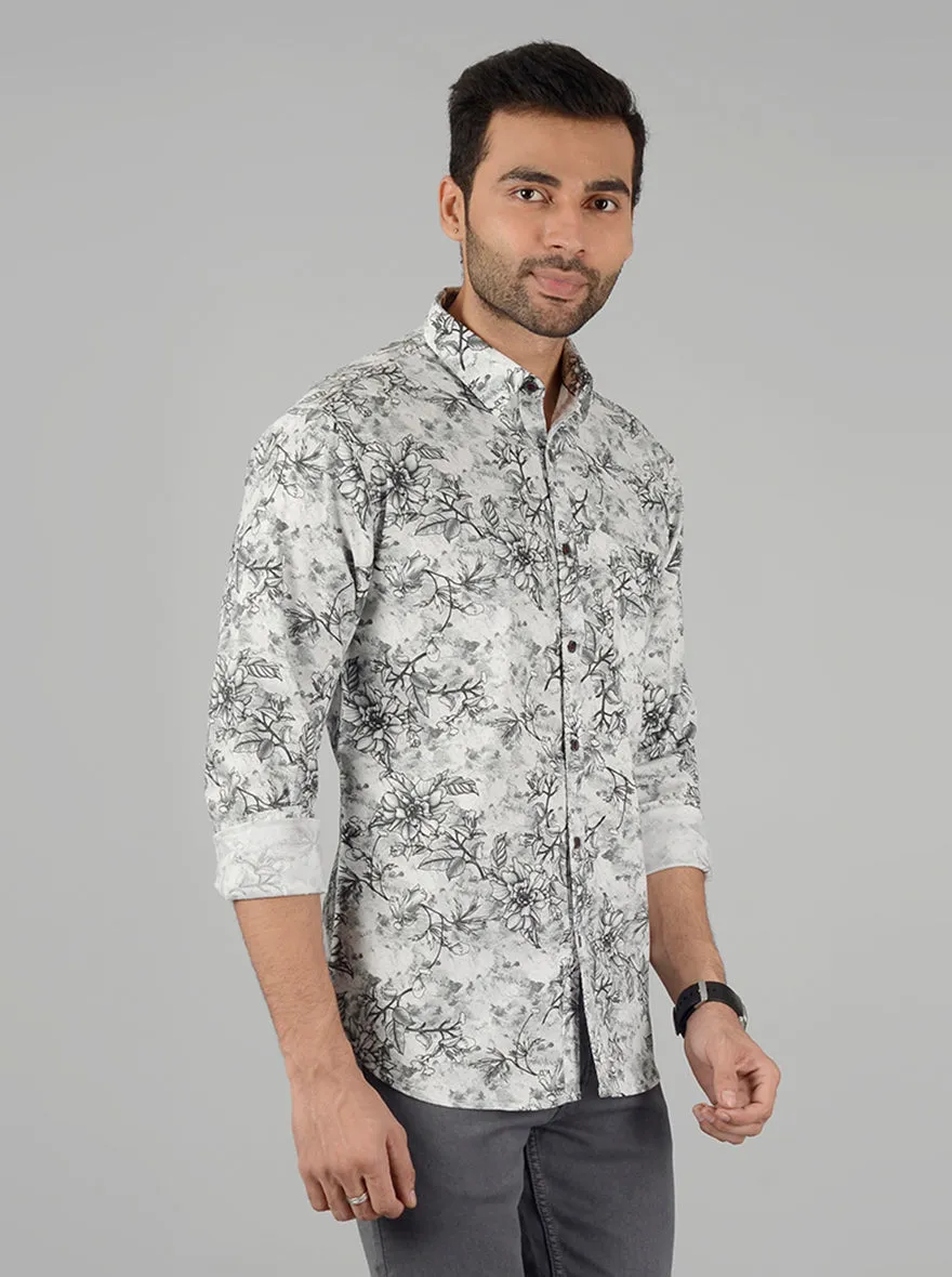 Grey Printed Slim Fit Casual Shirt | Greenfibre