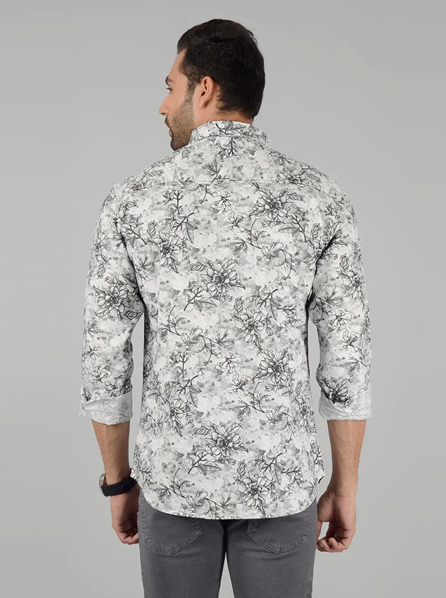 Grey Printed Slim Fit Casual Shirt | Greenfibre