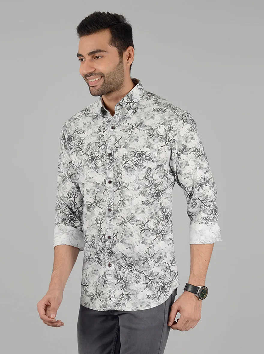 Grey Printed Slim Fit Casual Shirt | Greenfibre