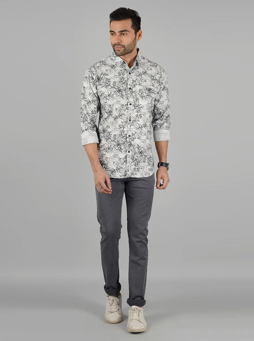 Grey Printed Slim Fit Casual Shirt | Greenfibre