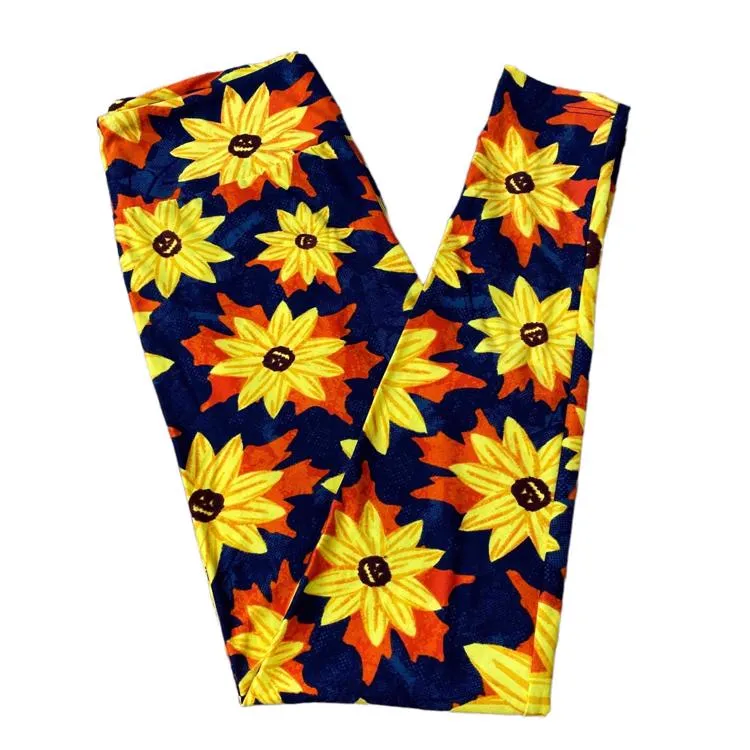 Halloween 2022 - Leggings: Navy Skull Sunflowers