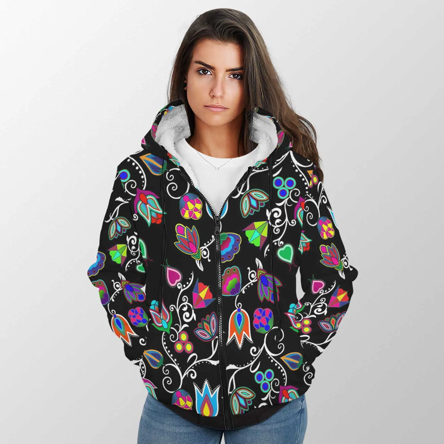 Indigenous Paisley Black Sherpa Hoodie