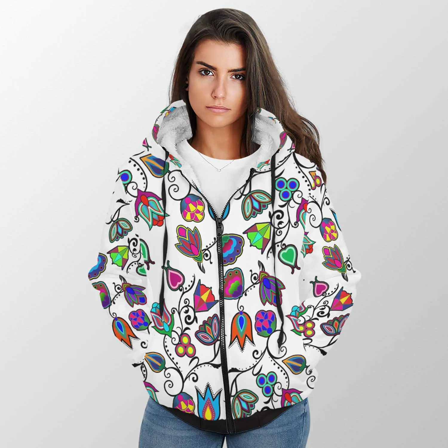 Indigenous Paisley White Sherpa Hoodie