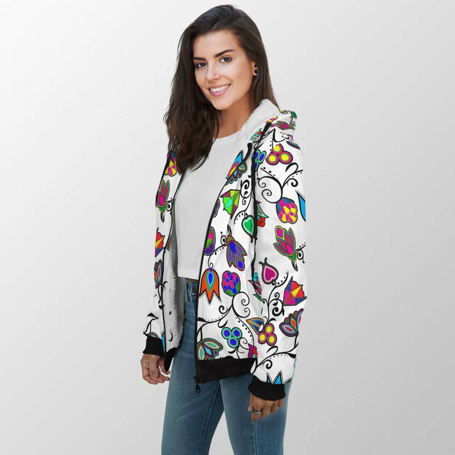 Indigenous Paisley White Sherpa Hoodie