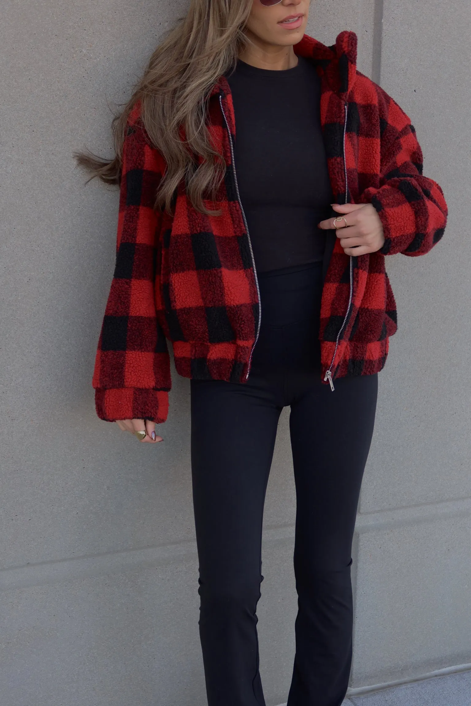 Jax Red Plaid Sherpa Coat