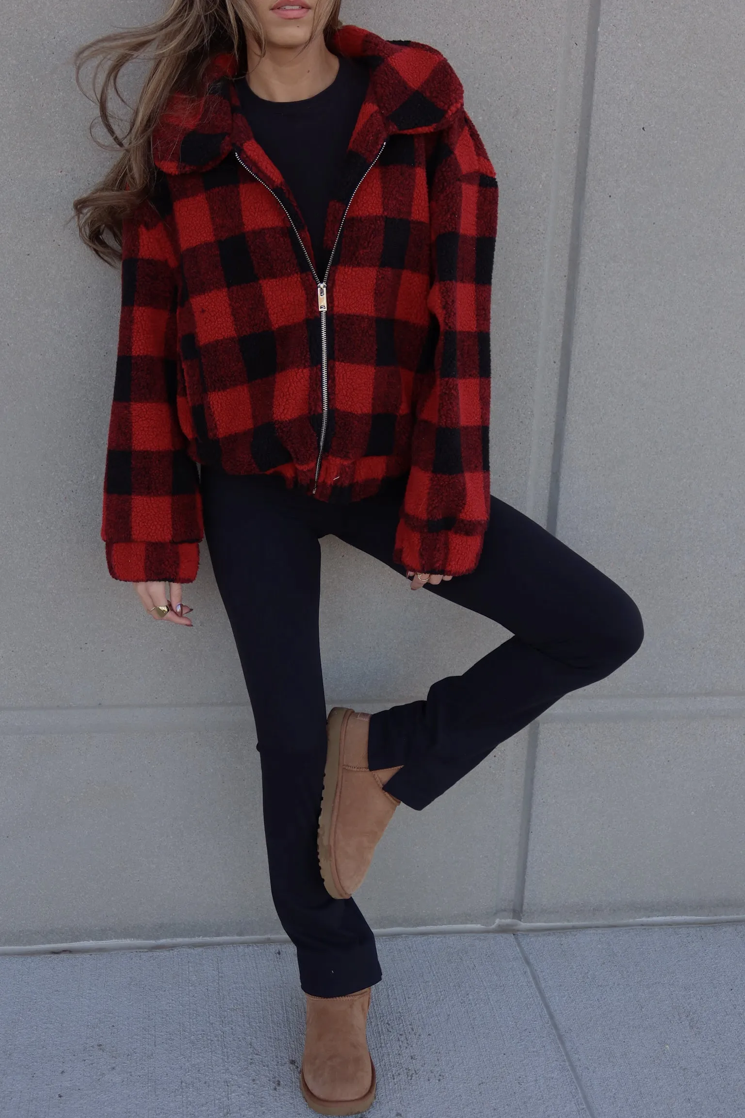 Jax Red Plaid Sherpa Coat