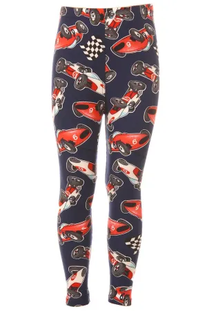 Kid's Race Car Speed Racing Pattern Printed Leggings