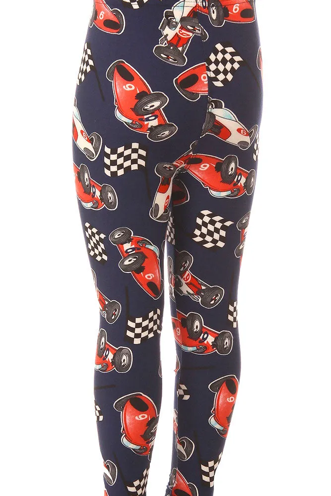 Kid's Race Car Speed Racing Pattern Printed Leggings