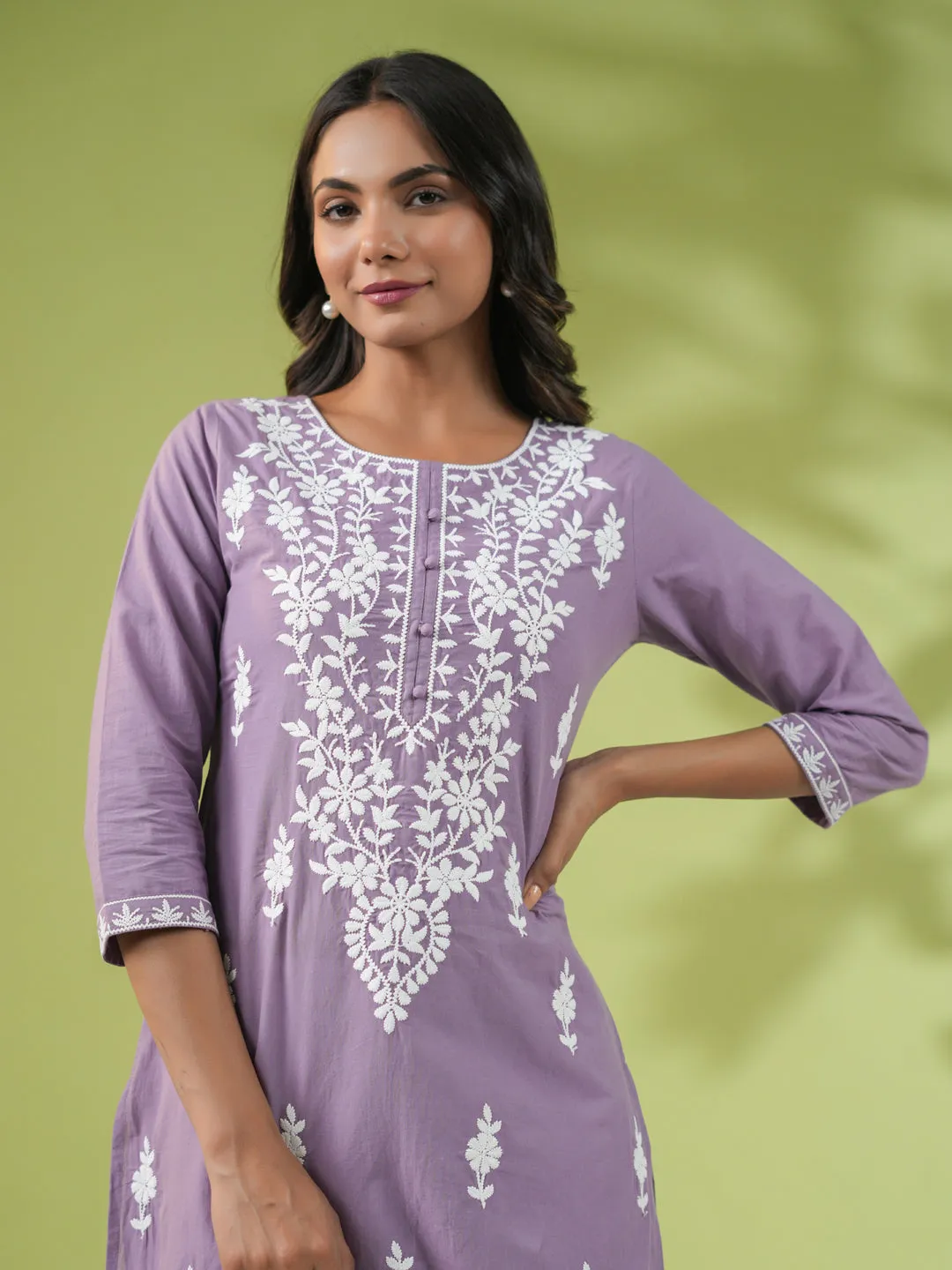 Lavender Cotton Embroidered Tunic