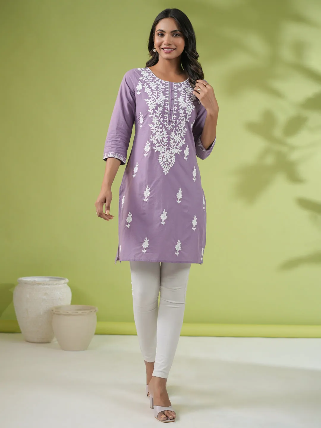 Lavender Cotton Embroidered Tunic