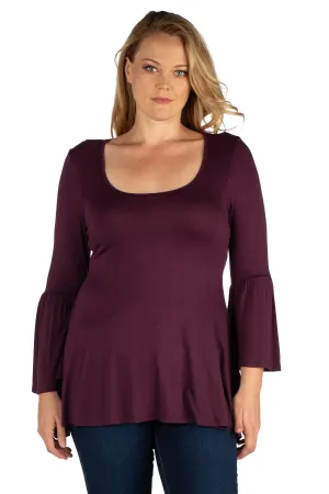 Long Bell Sleeve Flared Plus Size Tunic Top