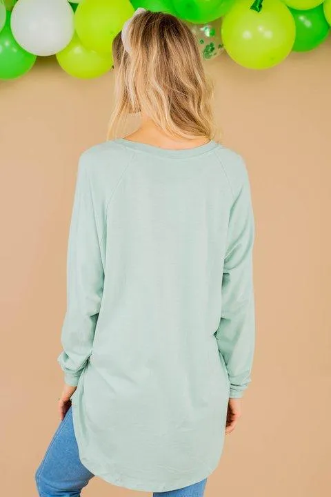 Lucky In Love Dusty Mint Green Graphic Tunic