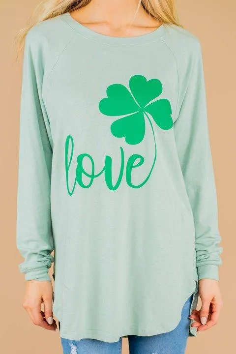 Lucky In Love Dusty Mint Green Graphic Tunic