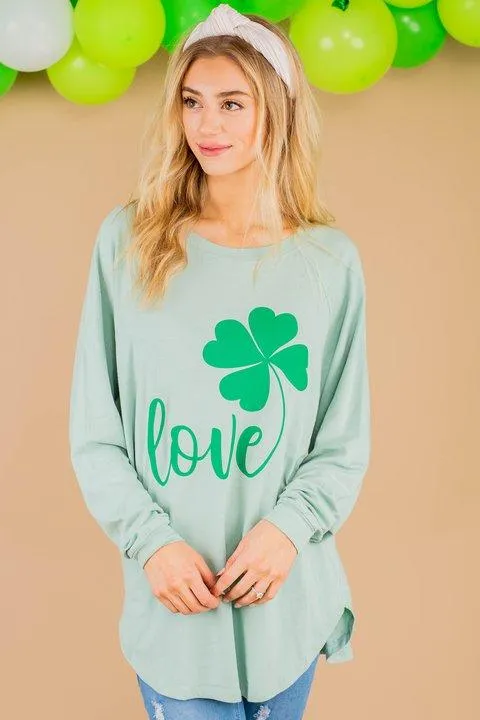 Lucky In Love Dusty Mint Green Graphic Tunic