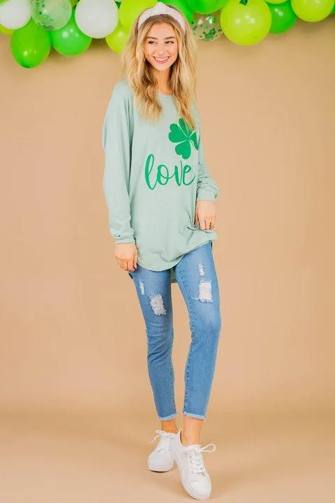 Lucky In Love Dusty Mint Green Graphic Tunic