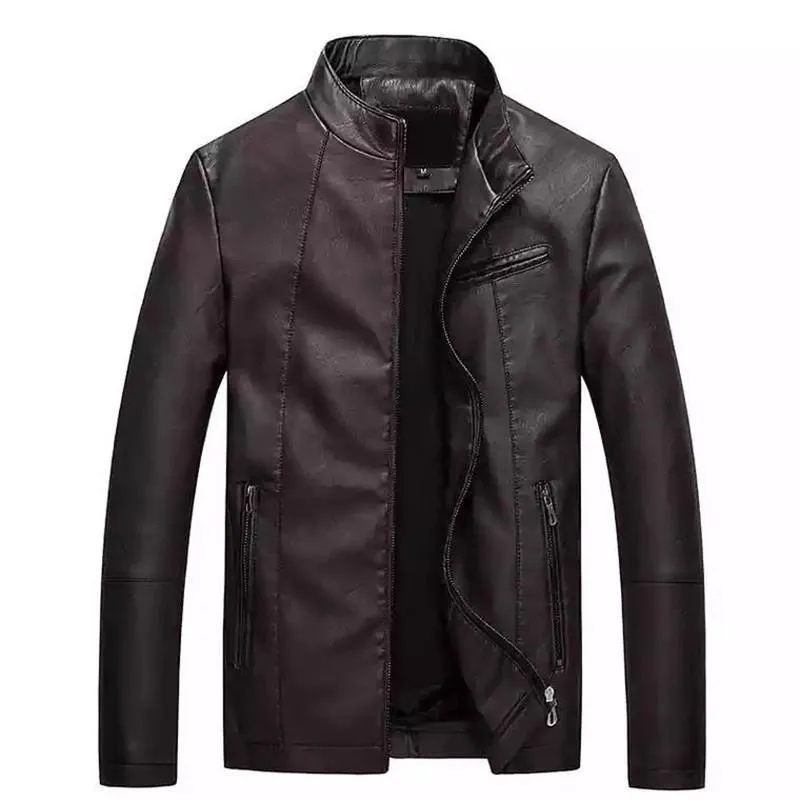 Men's Casual Stand Collar Leather Jacket 91072001YM