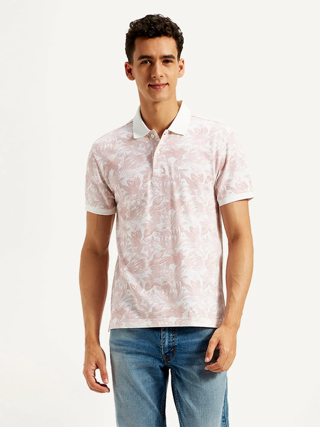 Men's Floral Print Slim Fit Polo T-Shirt