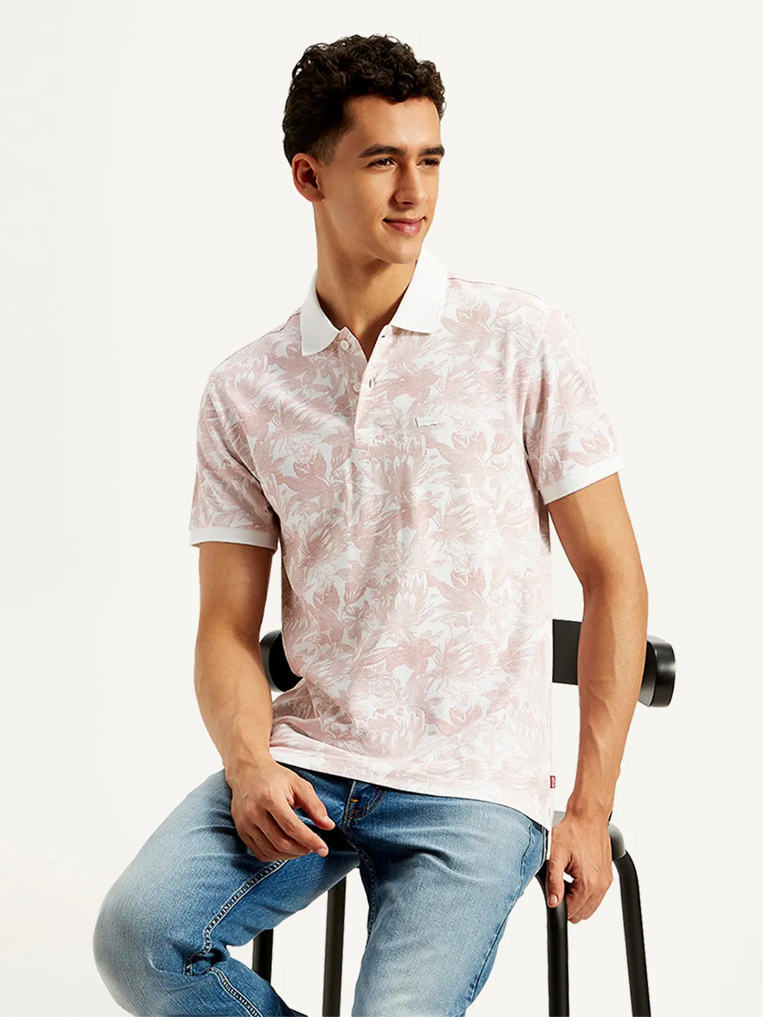 Men's Floral Print Slim Fit Polo T-Shirt