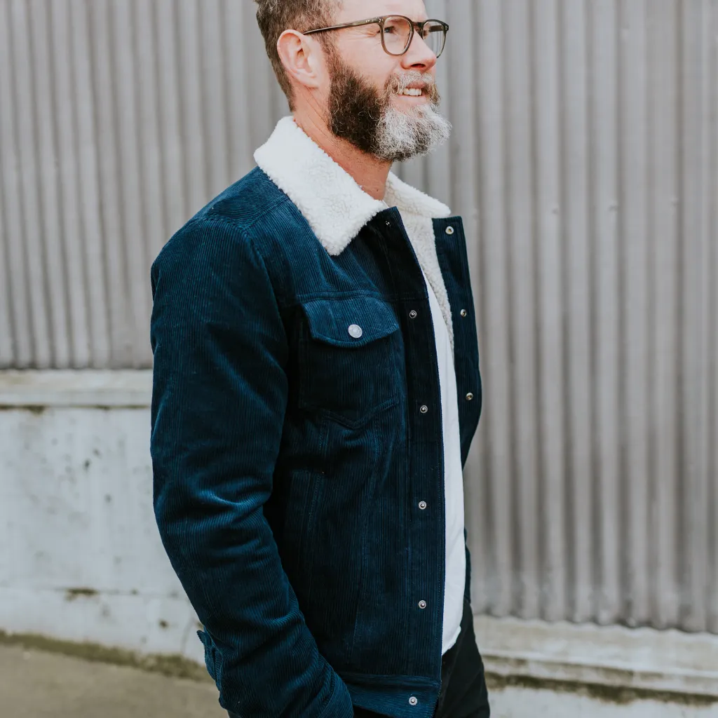 Mens Hammer Cord/Sherpa Jacket - Navy/White