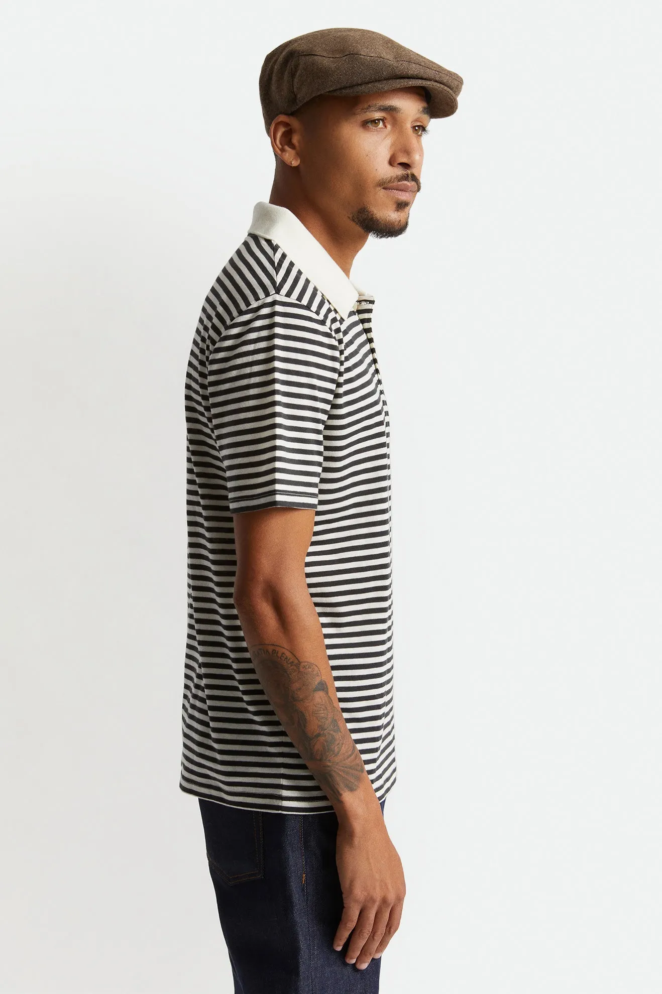 Micro Stripe S/S Polo Knit - Off White/Black