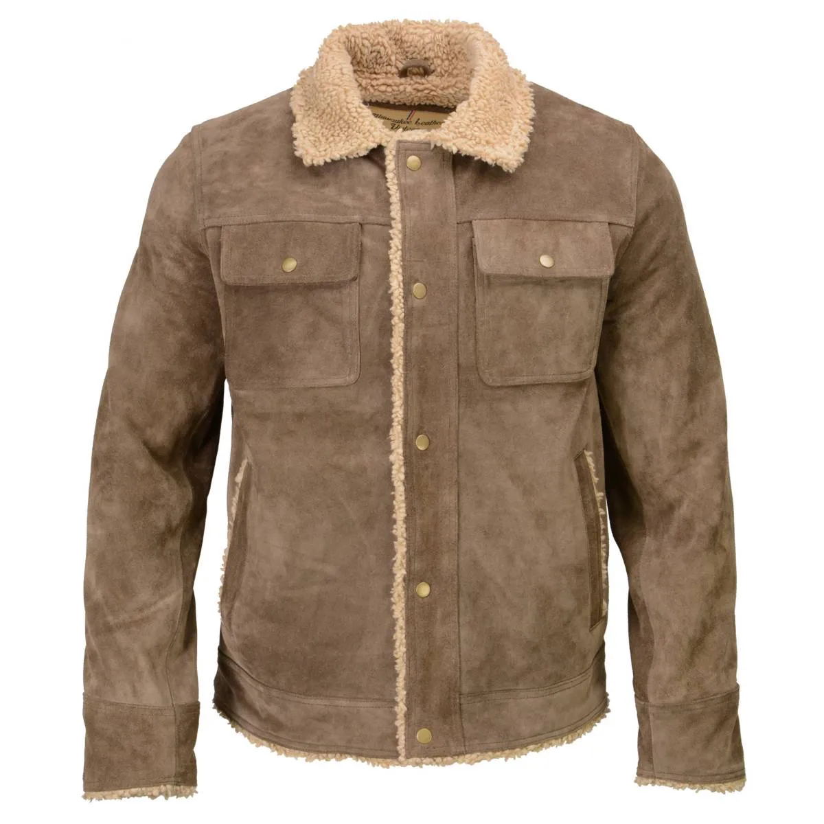 Milwaukee Leather Vintage SFM1811 Men's Classic Taupe Suede Leather Fashion Coat Jacket w/ Plush Sherpa Inside Lining