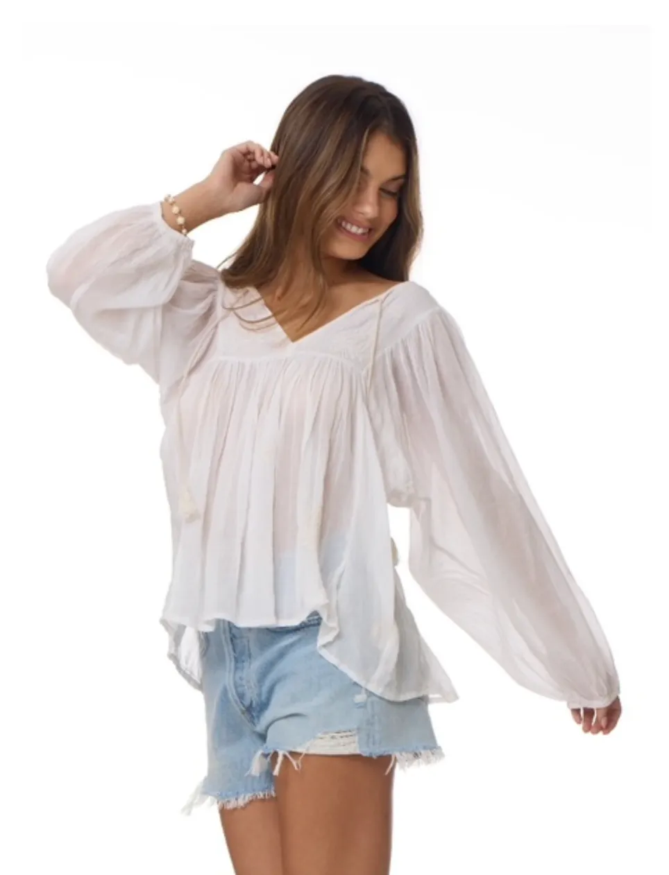 Mylene Embroidered Tunic Long Sleeves Natural