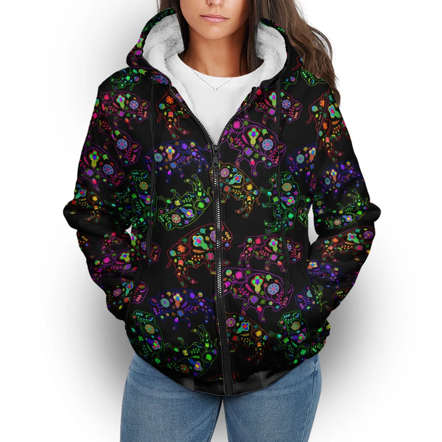 Neon Floral Animal Sherpa Hoodie